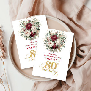 Sophisticated Blush Burgundy 80th Birthday Thank You Card