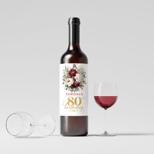 Sophisticated Blush Burgundy 80th Birthday Wine Label