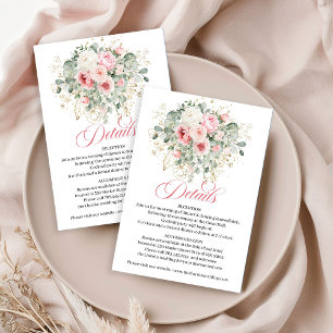 Sophisticated Blush Roses Wedding Details Card