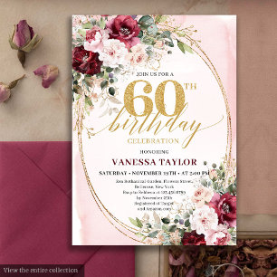Sophisticated Boho Blush Gold 60th Birthday Invite