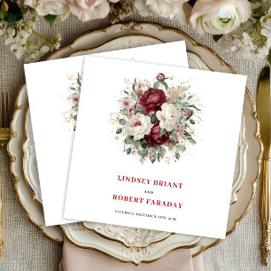 Sophisticated Boho Burgundy Greenery Gold Napkins