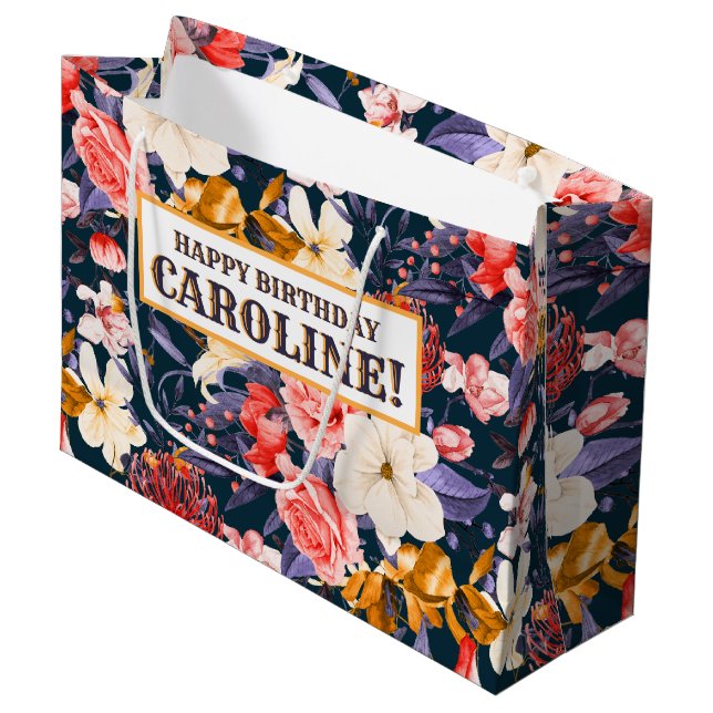 Sophisticated Boho Floral Party Large Gift Bag (Front Angled)