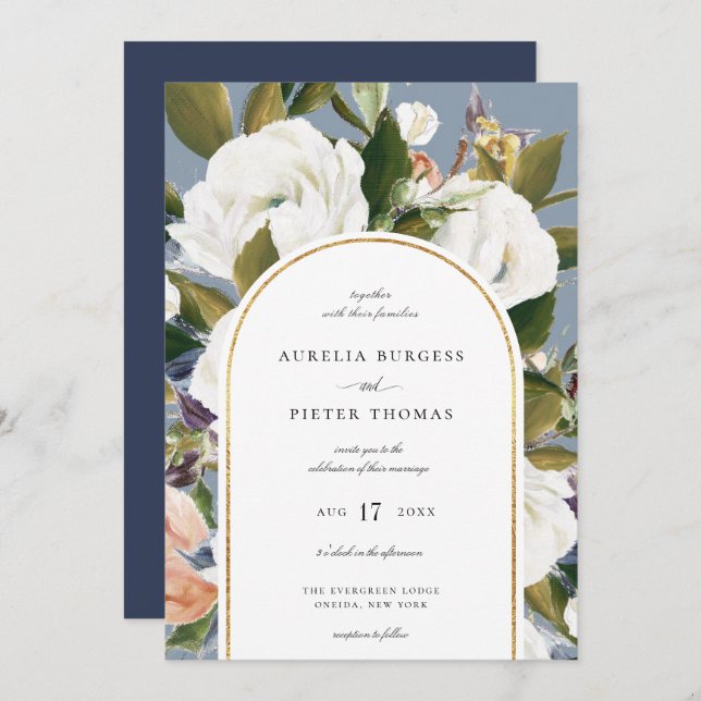 Sophisticated Botanical Floral Arch Frame Wedding  Invitation (Front/Back)