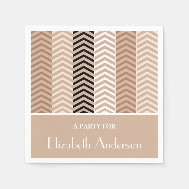 Sophisticated Brown Chevron Stripes With Name Napkin (Front)