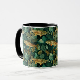 Sophisticated Brown Trout Green Fish Watercolor Mug