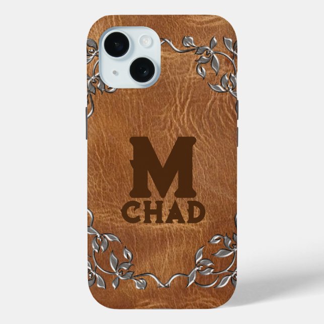 Sophisticated  brown Western Leather monogrammed Case-Mate iPhone Case (Back)