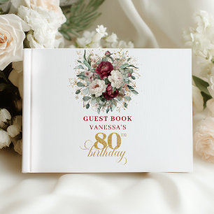 Sophisticated Burgundy 80th Birthday Guest Book