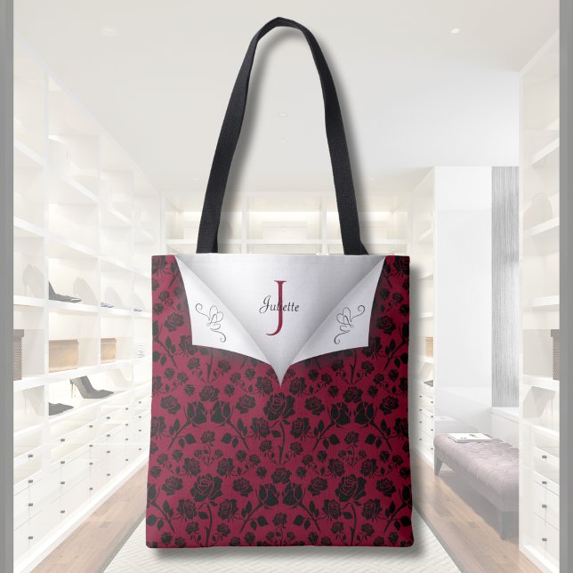 Sophisticated Burgundy and Black Rose Tote  Bag (Sophisticated Burgundy and Black Rose Tote Bag)