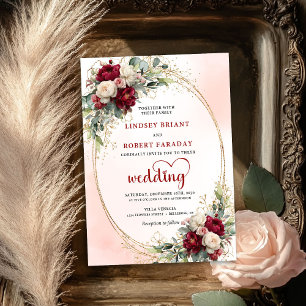 Sophisticated Burgundy Boho Floral Wedding Invite