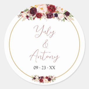 Sophisticated Burgundy Floral  Classic Round Sticker