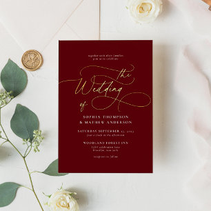 Sophisticated Calligraphy Burgundy Gold Wedding
