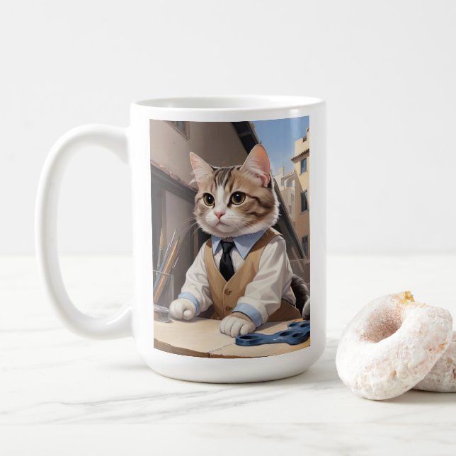 Sophisticated Cat Architect Cat Lover Coffee Mug (With Donut)