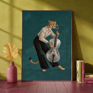 Sophisticated Cheetah Playing Cello Musical Poster