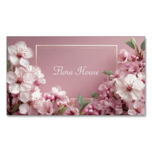 Sophisticated Cherry Blossom Pink & Sage Magnetic Business Card