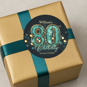 Sophisticated Chic Teal and Gold 80th Birthday Classic Round Sticker