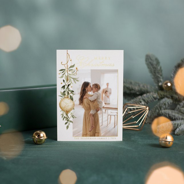 Sophisticated Christmas Greenery Gold Ornament Foil Holiday Card (Creator Uploaded)