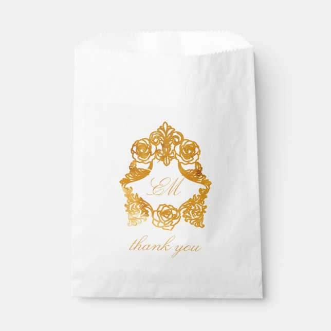 Sophisticated Classic Faux Foil Gold Rococo Favour Bag (Front)