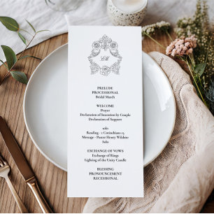 Sophisticated Classic Script Black & White Wedding Program