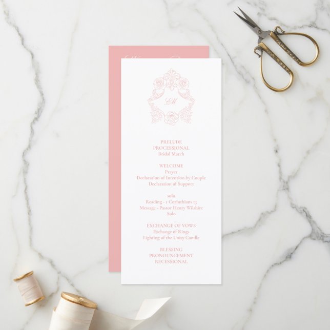 Sophisticated Classic Script Blush Pink Wedding Program (Front/Back In Situ)