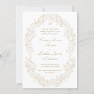 Sophisticated Classic Script Champagne Wedding Invitation