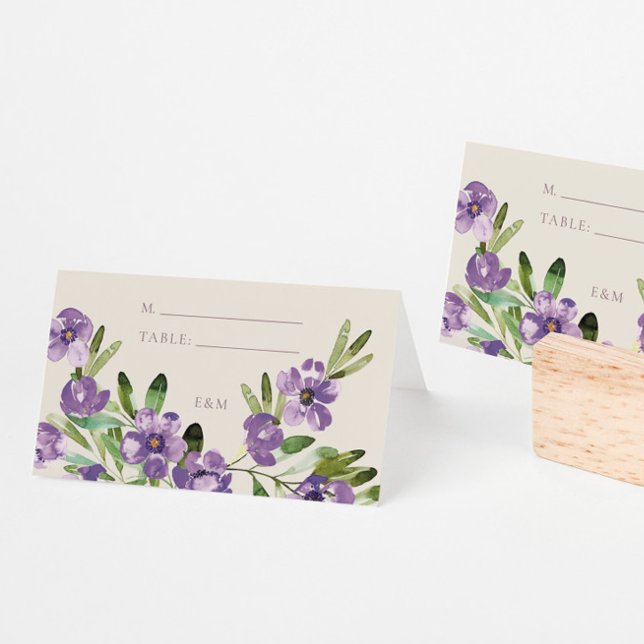 Sophisticated Classic Violet Floral Wedding Place Card (Creator Uploaded)