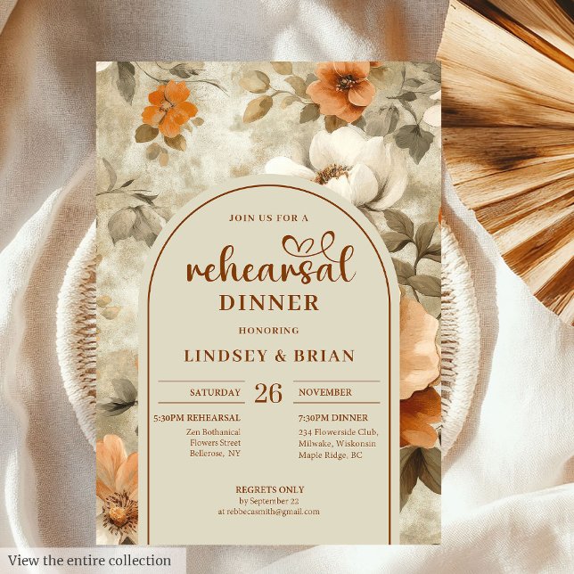 Sophisticated Copper Ivory Sage Floral Rehearsal   Invitation (Sophisticated Copper Ivory Sage Floral Rehearsal Invitation)