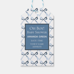 Sophisticated Coquette, Blue Bows Baby Shower Gift Tags