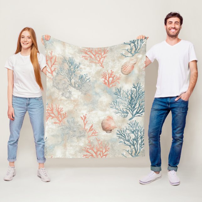 Sophisticated Coral Branches - Soft Seashell Fleece Blanket (In Situ)