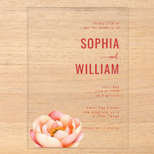 Sophisticated Coral Lotus Wedding Invitation