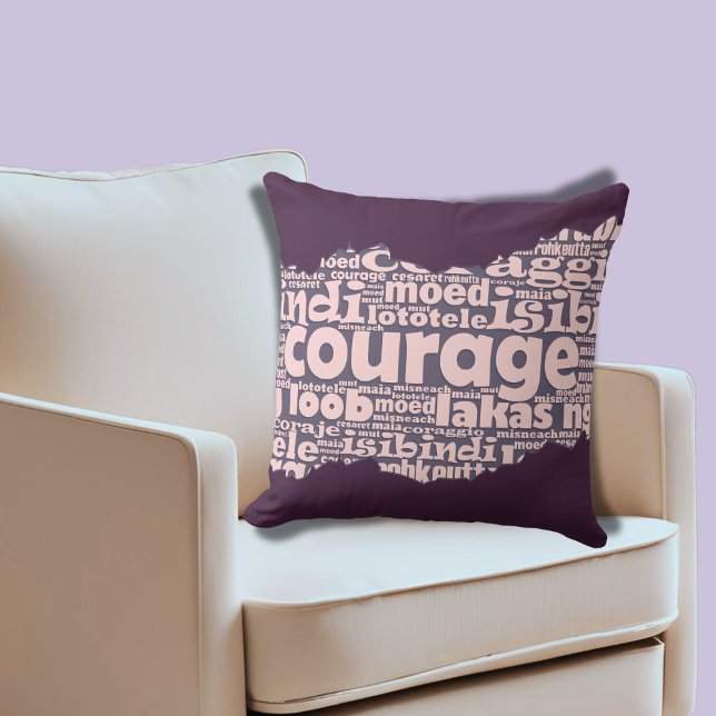 Sophisticated Courage Word Pattern Pink Purple Cushion (Sophisticated Courage Word Pattern Pink Purple Throw Pillow)