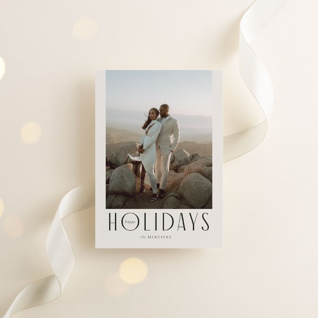 Sophisticated Cream & Black Happy Holidays Photo Holiday Card (Creator Uploaded)