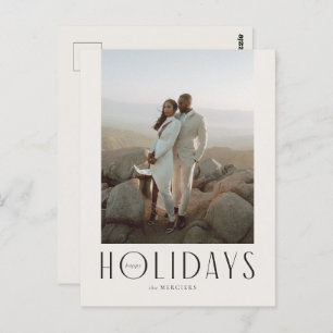 Sophisticated Cream & Black Happy Holidays Photo Postcard