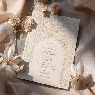 Sophisticated Cream & White Lace Wedding Invitation