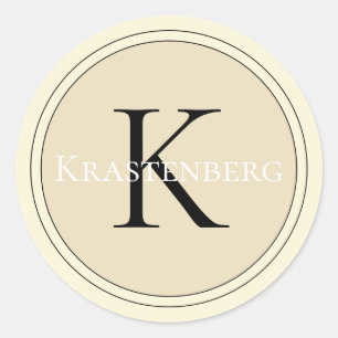 Sophisticated Custom Family Name Monogram Cream Classic Round Sticker