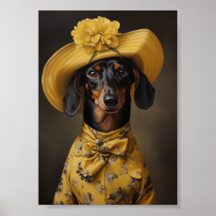 Sophisticated Dachshund in Yellow Poster