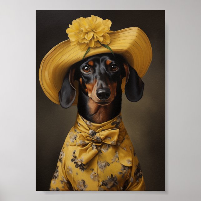 Sophisticated Dachshund in Yellow Poster (Front)