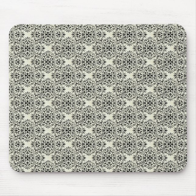 Sophisticated Damask Mousepad, Black and White Mouse Pad (Front)
