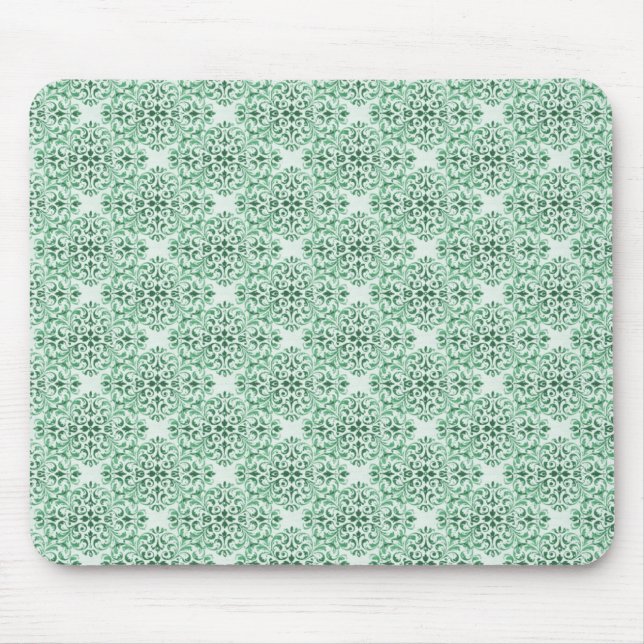 Sophisticated Damask Mousepad, Dark Green Mouse Pad (Front)