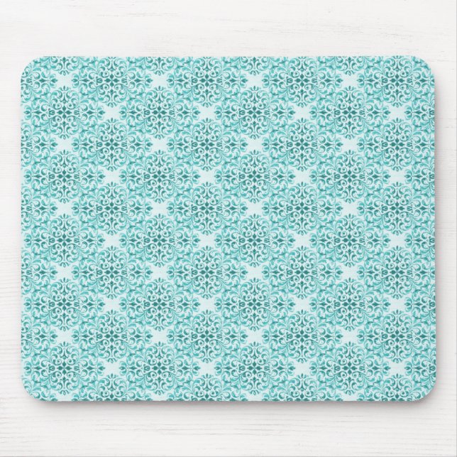 Sophisticated Damask Mousepad, Turquoise Mouse Pad (Front)