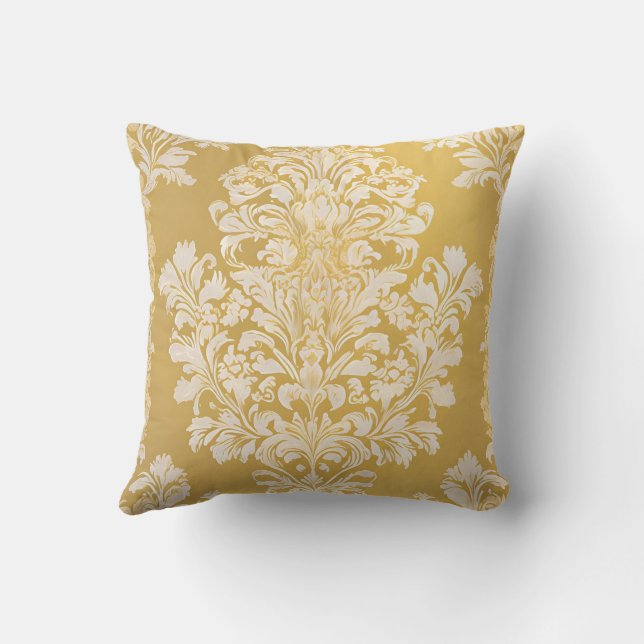 Sophisticated Damask Pattern - Gold & Cream Cushion (Back)