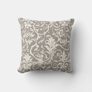 Sophisticated Damask Pattern in White with Vines Cushion