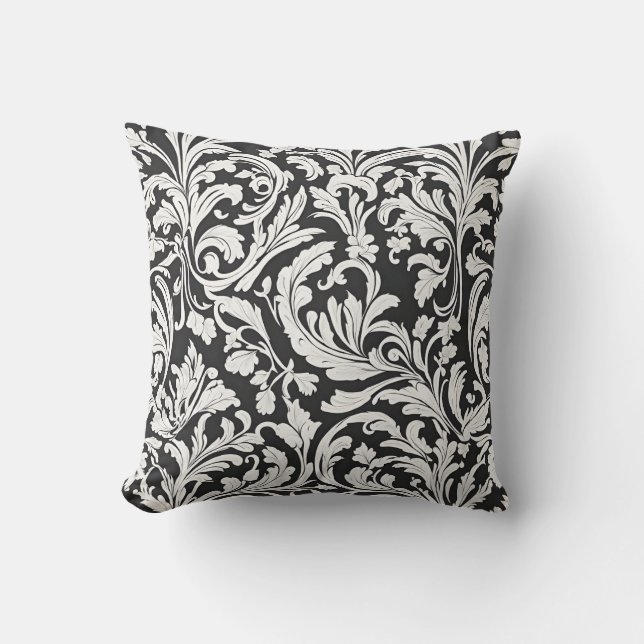 Sophisticated Damask Pattern in White with Vines Cushion (Front)
