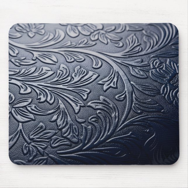Sophisticated Dark Blue 3D Rose Petal Pattern  Mouse Pad (Front)