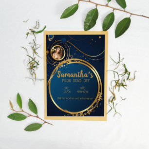 Sophisticated Dark Blue and Gold Customisable Prom Flyer