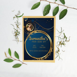 Sophisticated Dark Blue and Gold Customisable Prom Flyer