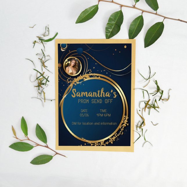 Sophisticated Dark Blue and Gold Customisable Prom Flyer (Creator Uploaded)