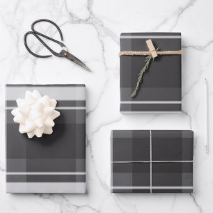 Sophisticated Dark Gray Madras Plaid Gift Wrapping Paper Sheet