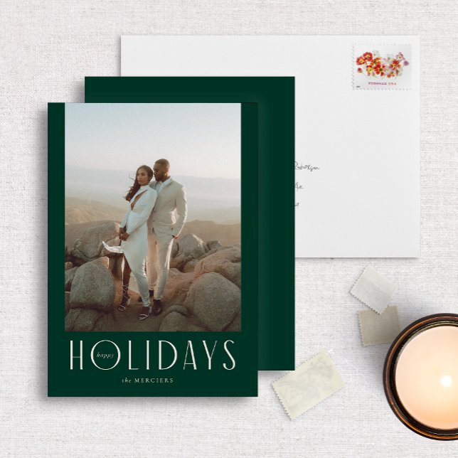 Sophisticated Dark Green Happy Holidays Photo Holiday Card (Creator Uploaded)