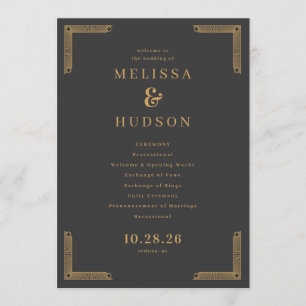 Sophisticated Dark Grey Gold Wedding Ceremony Program