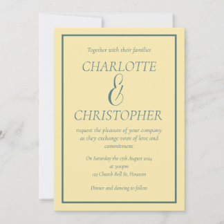 Sophisticated Dusty Blue Cream Leaf Pattern Invitation